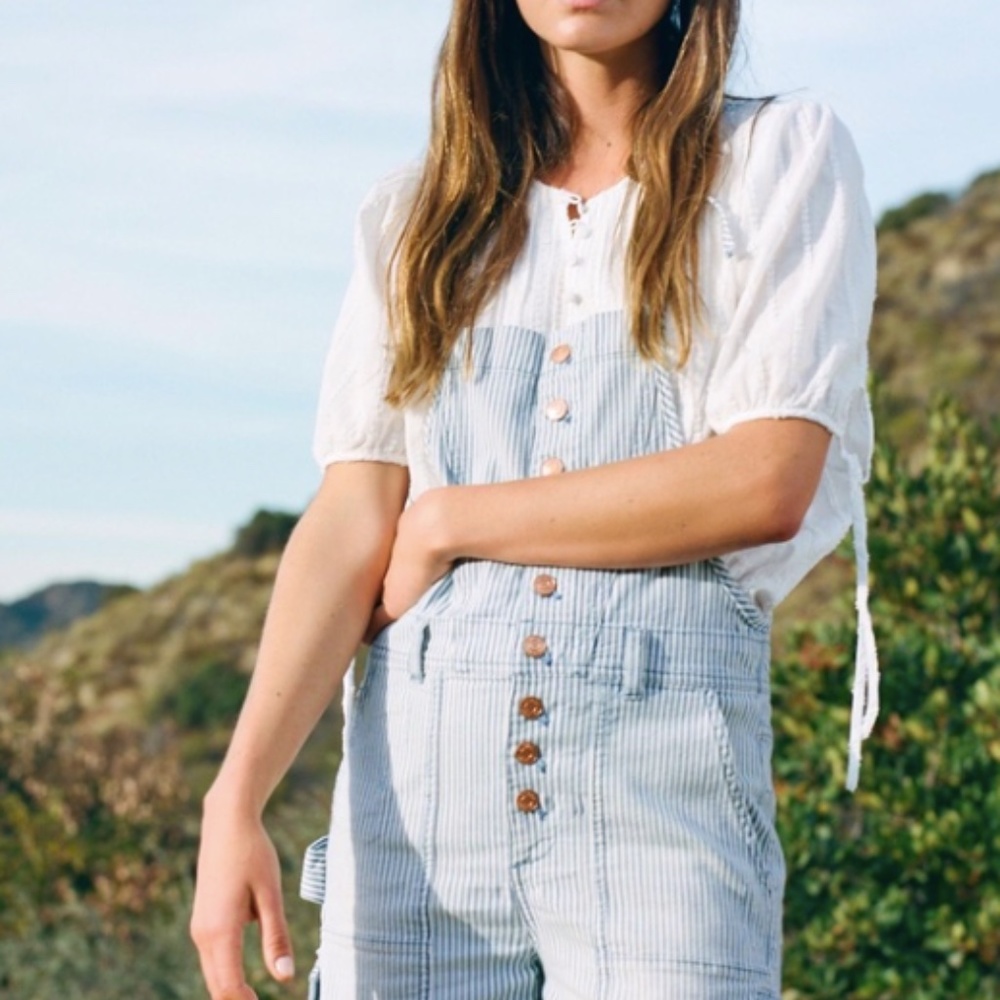 Anthropologie Pilcro Rainroad Strip Short Overalls